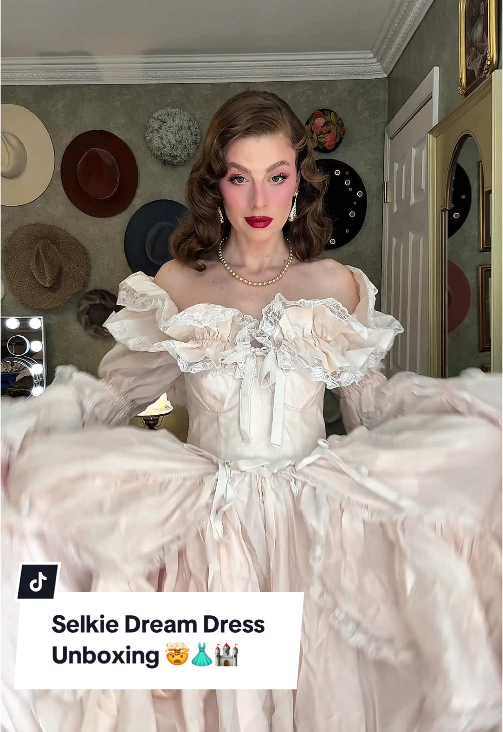 Fit for a fairytale! Time to write yours 🏰 @Selkie Code: MAVERICK 👸🏼🧚🏻 This dress I could so see as a alt wedding dress for the blush pink lover 🌸 If Princess Diana, Scarlett O’Hara and Marie Antoinette’s dress collection had a baby 🥹 #selkie #dresses #dreamdress #weddingtiktok #fashiontiktok #vintagefashion #vintage #styleinspo #royalcore #whimsy #maximaliststyle #princessdiana #princesscore 