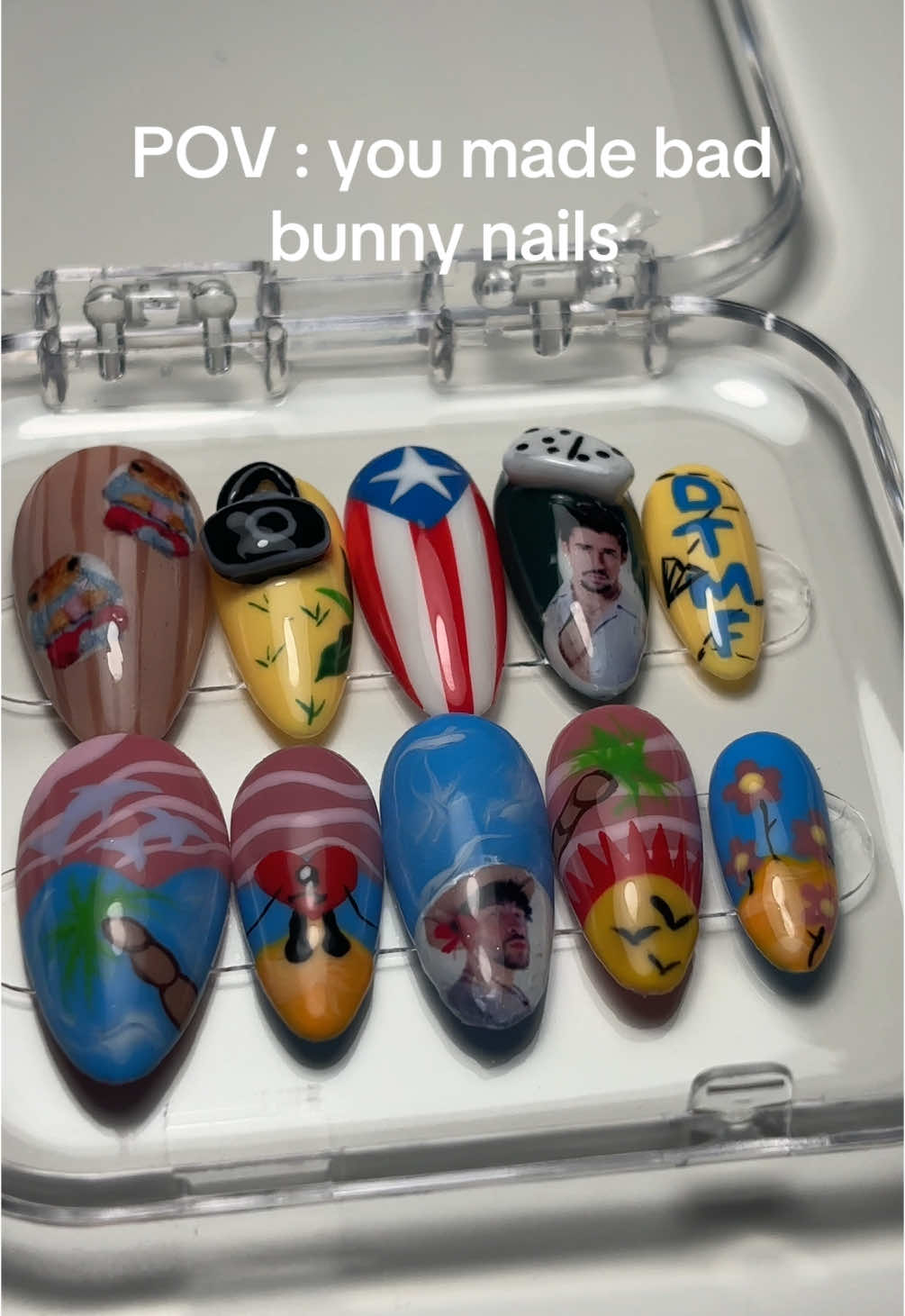 That’s why I love my job 🥹 bad bunny is one of my fav artist, and made nails like that, that’s crazy  #badbunnypr #badbunnynails #badbunnydtmf #dtmf #pressonnails #fyp #badbunnyparis #badbunnymarseille #nailart #puertorico #concerts 