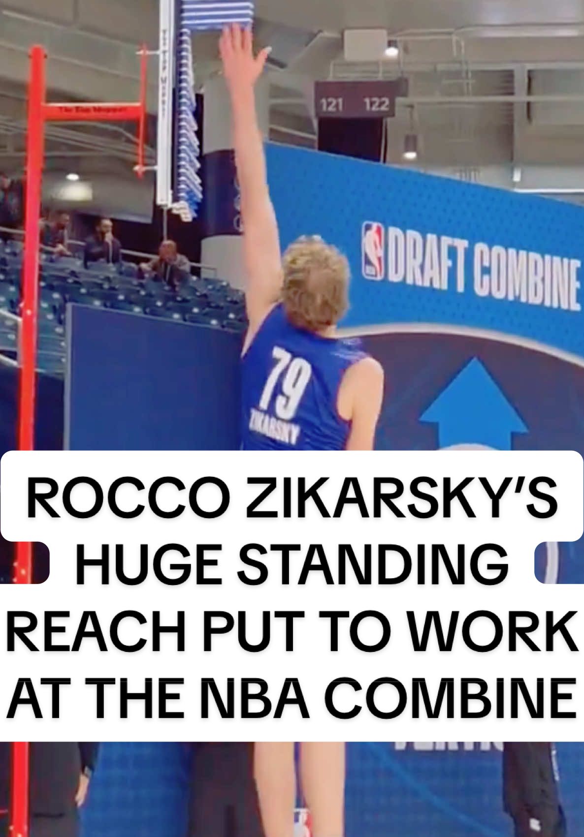 7-foot-4 Australian Rocco Zikarsky showing his outrageous 9'6 1/2 standing reach in the standing vertical jump test at the NBA draft combine #draftexpress #nbadraft#nbadraft2025#australia#australian#sunshinecoast#brisbane#NBA#basketball#long#tall 