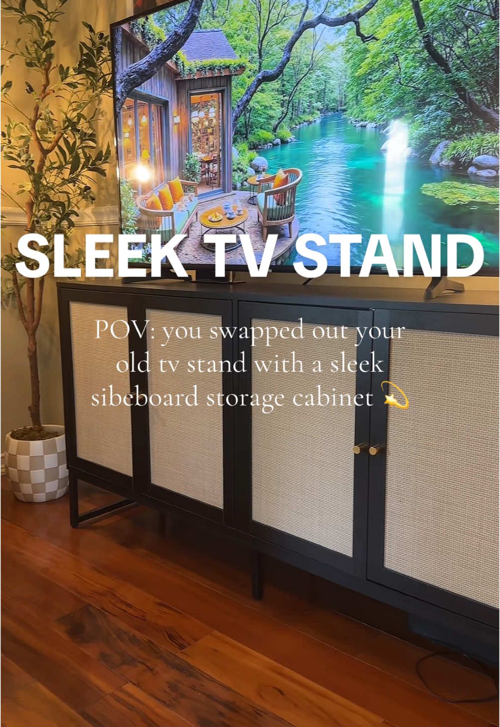 It’s perfect. Plenty of room inside to hide my livingroom clutter. #livingroomfurniture #storagecabinet #tvstand #sideboardcabinet #livingroominspo #rattancabinet #furniture 