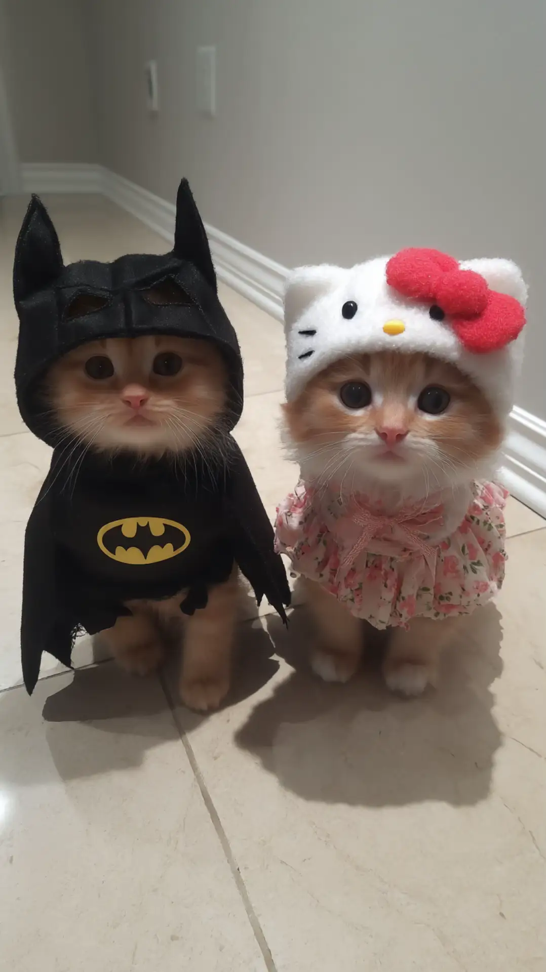 One of us fights crime, the other collects plushies. Together, we run the world.” Me and my emotional support cat, serving looks and justice #catsoftiktok #cutecats #batmancat #hellokittycat #funnycats #memevibes #duovibes #ultrarealistic #aestheticpets #viralcat