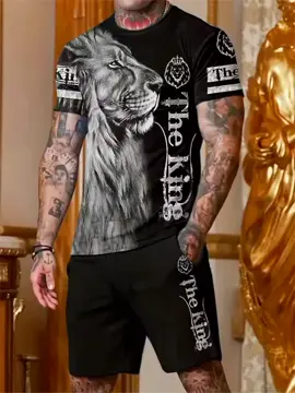 New Men's Sports Suit 3D Three-Dimensional Lion Print Short-Sleeved Outdoor Travel Leisure Two-Piece Suit Plus Size Clothing#vêtements vêtements 