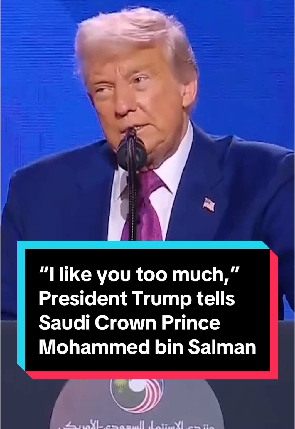 During his speech at the Saudi-U.S. Investment Forum in #Riyadh, the capital of Saudi Arabia, President Trump praised Saudi Crown Prince Mohammed bin Salman, telling him in front of the audience that he liked him “too much.” #news #trump #donaldtrump #saudiarabia #saudi 