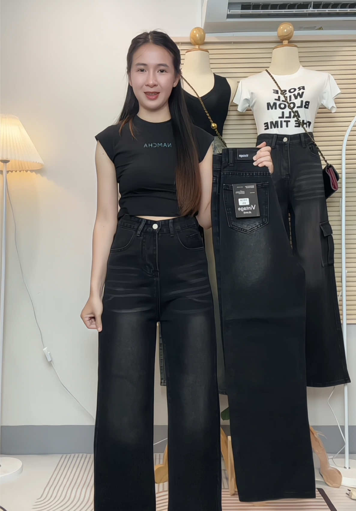 ป้ายวินเทจดำ #กางเกงยีนส์ทรงกระบอก #กางเกงยีนส์ผู้ชาย #กางเกงยีนส์คาร์โก้ #กางเกงยีนส์ผู้หญิง #กางเกงยีนส์เอวสูงเก็บพุง #กางเกงยีนส์กระบอกใหญ่ 