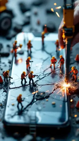 Tiny workers repairing a cracked phone #chatgpt #ai #funn #aiart #work #motivation #hard #phone #mobilelegendstiktok #tikto #MiniWorld #phonefixcraft