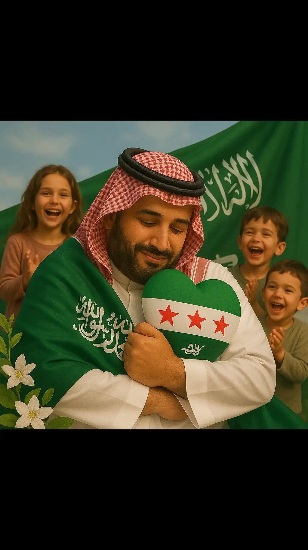 #الأمير_محمد_بن_سلمان #رفع_العقوبات_عن_سوريا  كأنك حضنت سوريا كلها ،وأفرحت أمة سوف تدعو لك ولشعبك إلى يوم الدين،،كلماتنا لم تعد تستطيع شكرك وشكر الشعب السعودي 