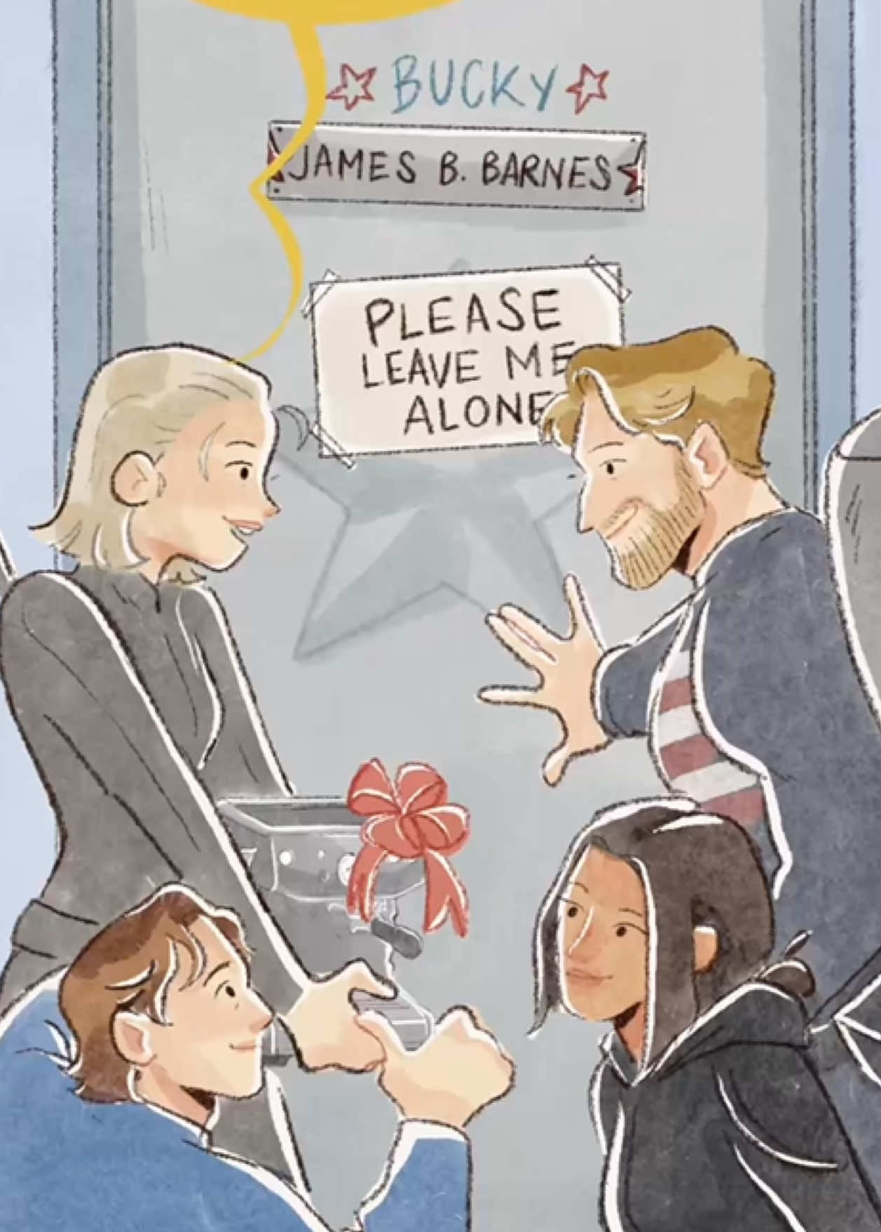 Thunderbolts* (+ Bob)  They just wanted to give Bucky a gift (a new coffe machine) and not relive a traumatic memory of Yelena. (Bob stop touching people and creating rooms!) I’m a fan of Winterwidow so let me dream about their backstory that never happened in MCU … and of course Yelena saw them! If you want to Natasha alive this is gonna be Earth 3095CU (I made it up) otherwise this is a Bob/void room. | #fyp #thunderbolts #thunderboltsmarvel #natasharomanoff #yelenabelova #blackwidow #wintersoldier #buckybarnes #johnwalker #ghost #avastarr #bob #sentry #winterwidow #marvel #marvelcinematicuniverse #funny #animation #Art #illustration @Marvel Entertainment 