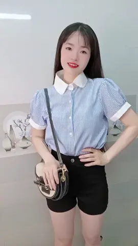 áo sơ mi phối cổ trắng cánh sen dễ thương 