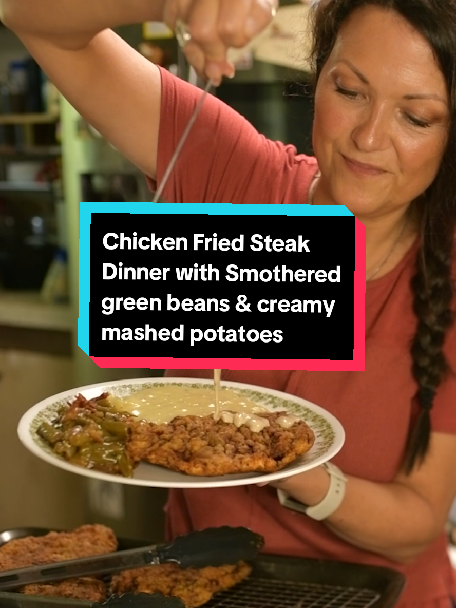 My Full Chicken Fried Steak Dinner with Smothered green beans & creamy mashed potatoes. (Detailed & Worth the save) No short cuts.