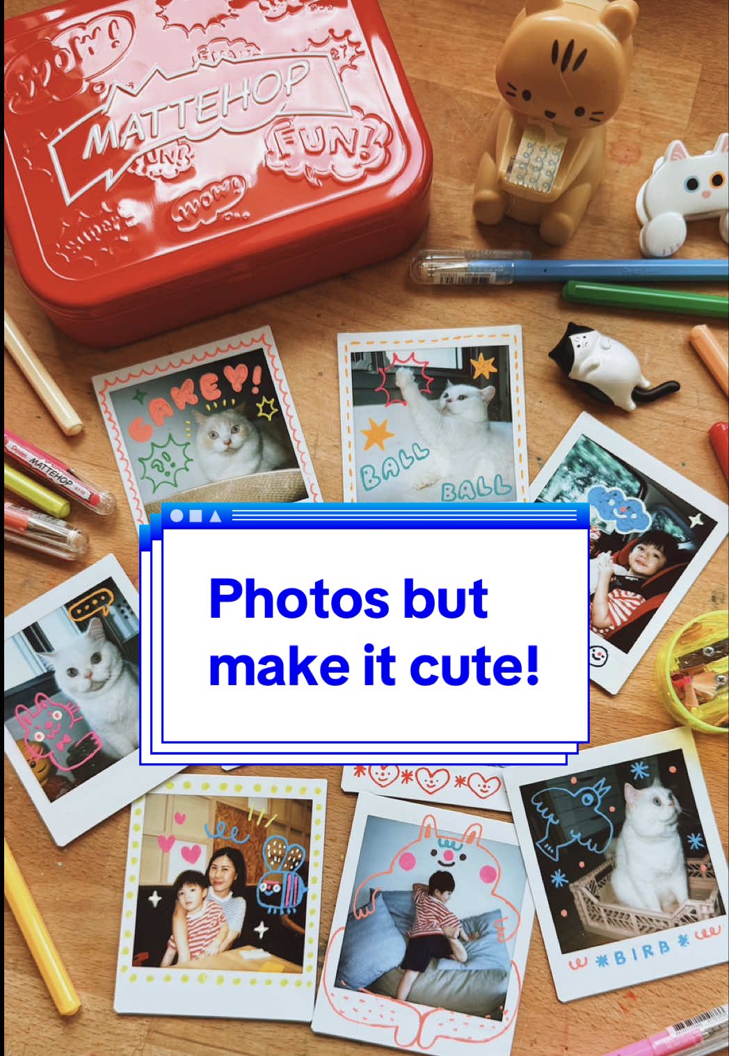 Drawing doesn’t have to be complicated at all! It can just be fun and casual. ✨ These Pentel MATTEHOP gel roller pens are so creamy and smooth, and they work on the most unexpected surfaces. What I love most is how the ink becomes more opaque and pops when completely dry! 🩷   Took the Mattehop pens for a little spin and tried using them on my photos (instead of my usual sketchbook) – VERY CUTE! hehe 🎨💫 With 21 stunning colours packed in the cutest tin, this limited edition set is the perfect doodle companion for anyone! 💖😉⭐   Side note: The Mattehop pens are the grand winner of Japanese Stationery Awards 2024 🏆✨😉   @Pentel Singapore  #PentelSingapore #PentelArts #Mattehop #illustrationartists #gelpen #gelpenart #pentel #cutecore #stationeryaddict #stationerylover #arttok #fyp 