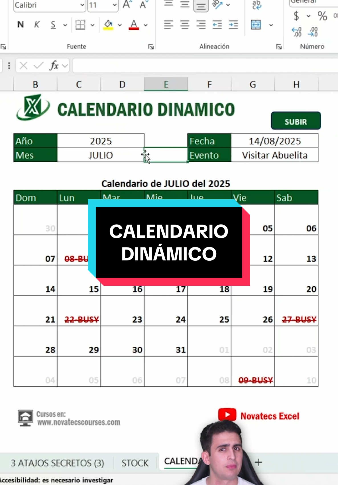 Calendario dinámico en #excel 😎. Con tachado en los días apartados…. ¿Cómo hacer un #calendario en Excel?🤭