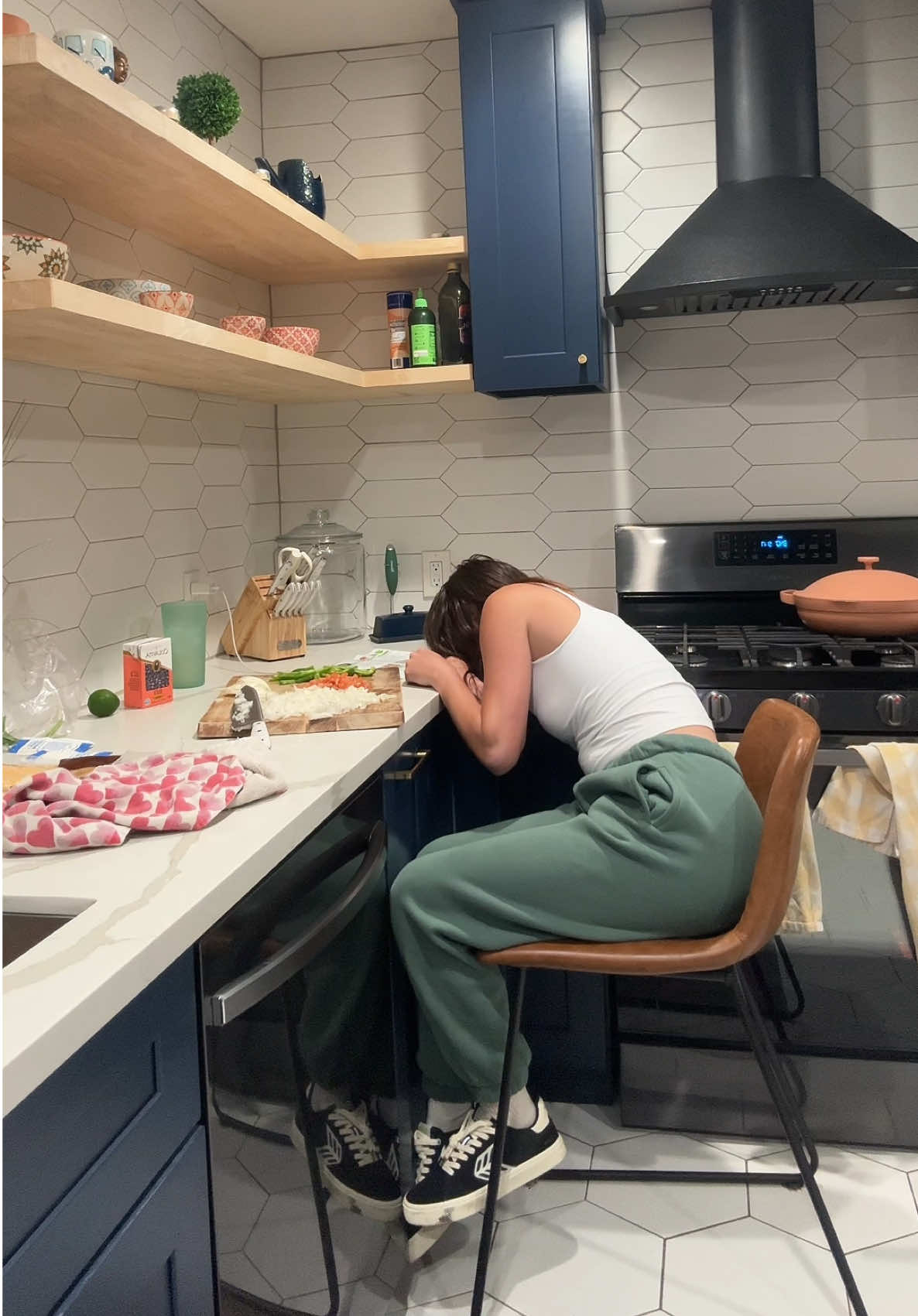Normalize sitting down while cooking #exhausted #workweek 