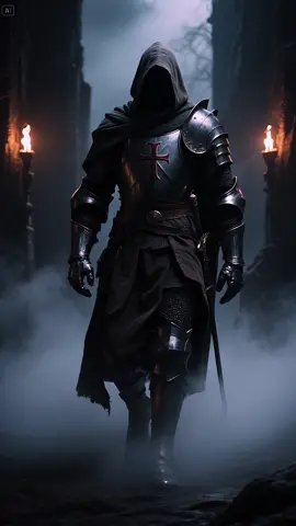 Templar in the Fog. A lone templar walks slowly through thick mist. Behind him, torchlight barely cuts the darkness. #templar #medievalart #fantasyart #darkfantasy #medieval #fantasy #knight #crusader #honor #brave #AIArt #fyp