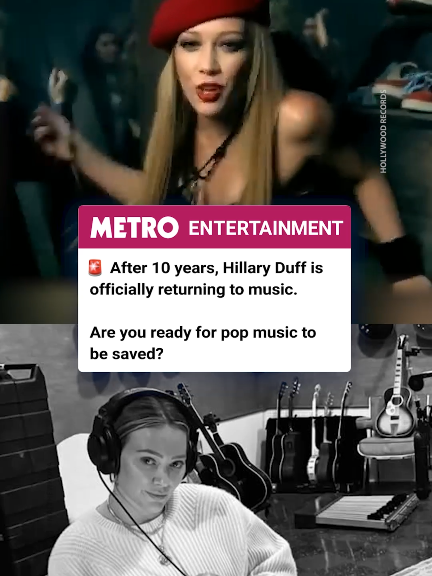 Ready for a 7.0 magnitude motherquake 🙂‍↕️ The queen of the 00's @hilaryduff is officially returning to music after her husband, Matthew Koma, posted a photo of her in the recording studio. Hillary's last record was over 10 years ago with 2015's 'Breath In.  Breath Out.' Since then, Hillary has been actively avoiding questions about ever returning to music in interviews, but now it seems her time has finally come. 🎶 Are you excited? 👆🏼 📲 Follow us for popular entertainment content and more #hillaryduff #disneychannel #00s #disney #lizziemcguire #popmusic #lgbt #stantwitter #gay #musicnews