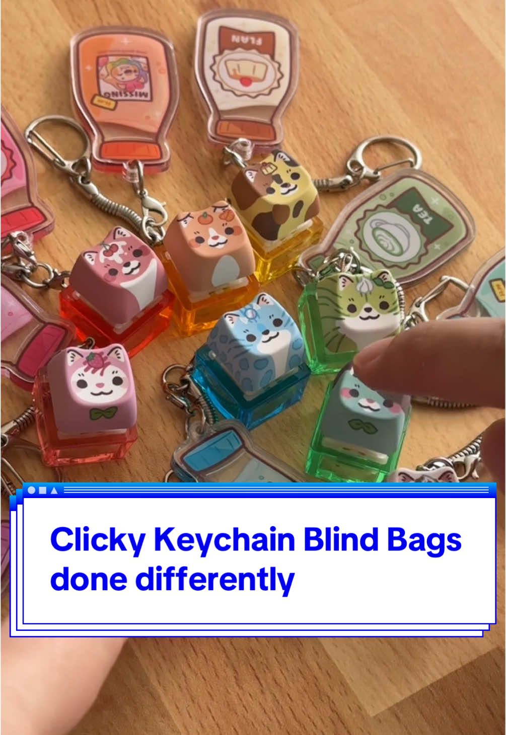 The next generation of clicky keychain blind bags are here! I really wanted to do something a little different while also listening to all of your feedback. So this new series of designs are all cat themed with a dessert twist and come with our ever popular creamy switches! Just a note, all of the packages were pre-packed and sealed before we launched this product. So unfortunately, we cannot take requests at this time. But if you pull a design that you do not like, or pull a duplicate, please consider offering them up for trade for others who are collecting the series. Because there is bound to be somebody who wants what you have!  #fidget #fidgets #fidgetspinner #keyboardasmr #creamykeyboards #blindbox #blindbag #keychainbusiness 