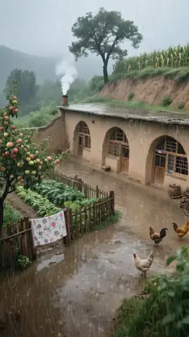 The rain is drizzling and falling on the old house in my hometown, smoking from the chimney. The vegetable fields are lush and verdant, that is the image of my home in the depths of my memory#HomesickMemories #Healing 