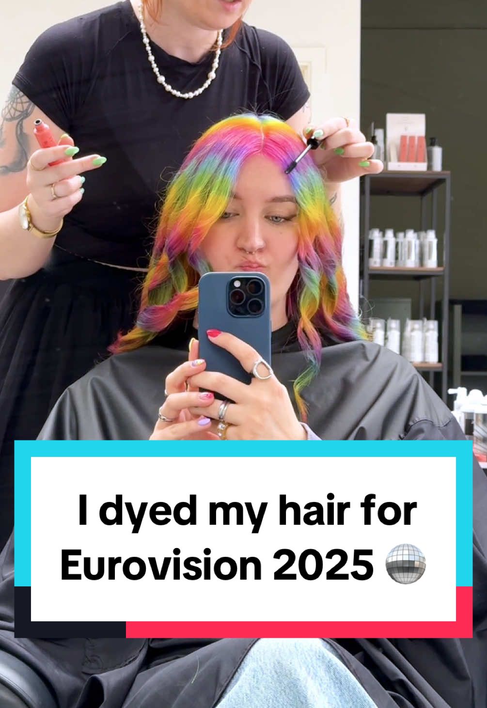 I dyed my hair in all the colors of the rainbow for Eurovision 2025! 🪩 This appointment was gifted to me by haircolor specialist Nina Nordskov @Mood studio 🌈 #hairtransformation #eurovision2025 #rainbowhair 