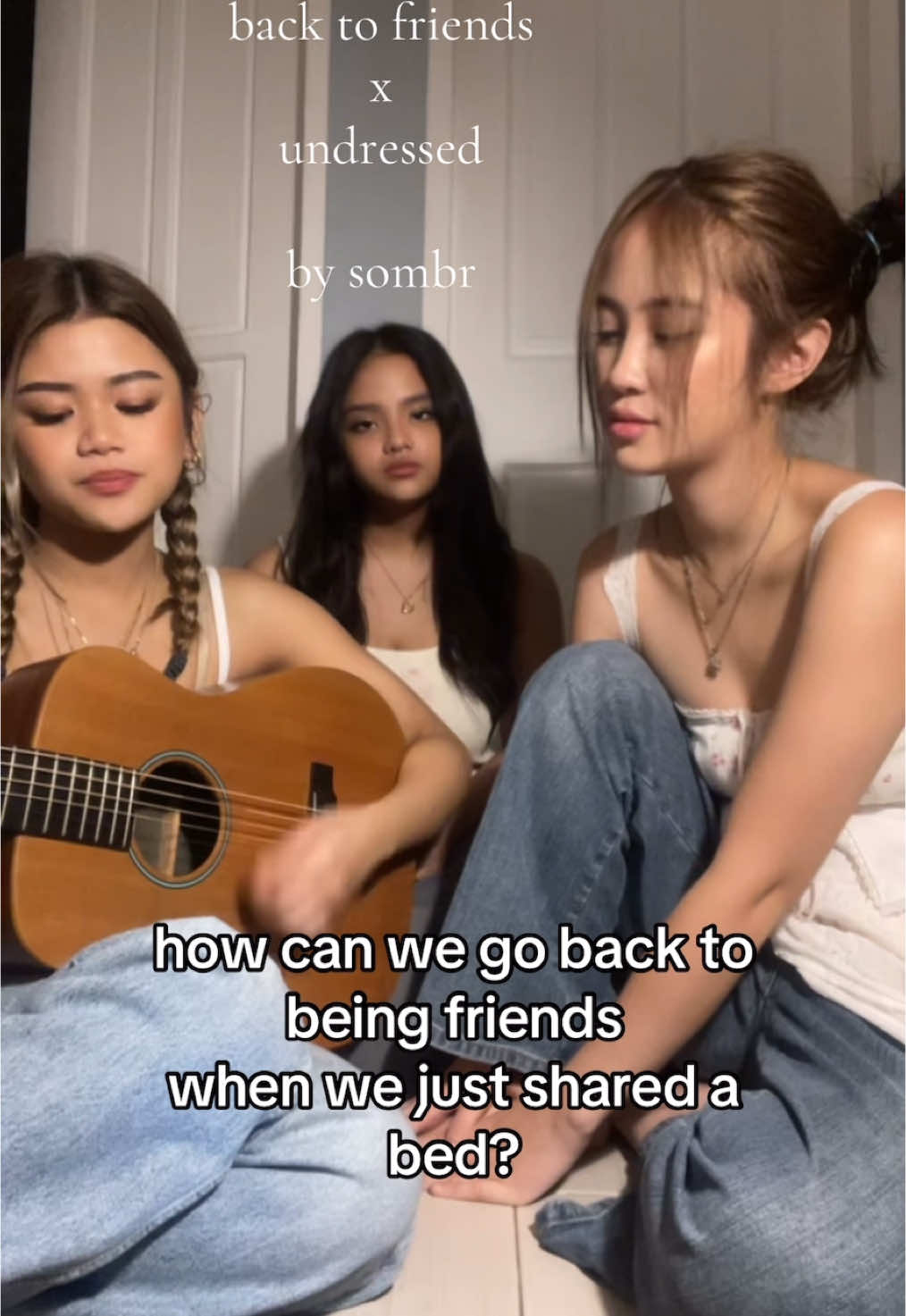ultimate crashout mashup💔 (back to friends x undressed by sombr) w/ @ashley julianne <3 @mishkasummer_ !!! miss u @francinebenitezz 😞 #music #guitar #musictok #sombr #sombrcover #backtofriendssombr #undressedsombr #backtofriendscover #undressedcover #fyp #groupsinging #singing #lyrics  #mashup #harmonize 