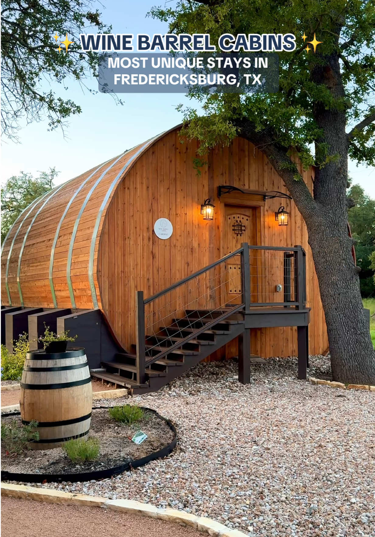 Could there be a better way to experience the wine capital of Texas than staying in a giant wine barrel cabin? 🍇🍷 @Wine Barrel Cabins  https://www.winebarrelcabins.com/ #uniquestays #fredericksburg #fredericksburgtx #texasvacation #texastravel  