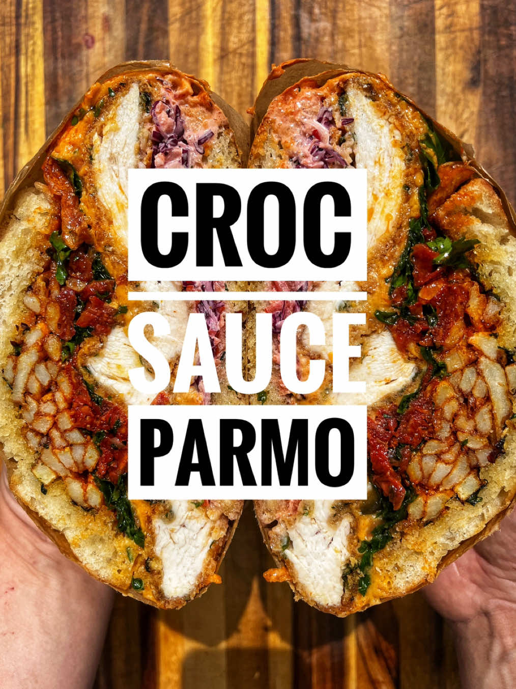 RECIPE: CROC SAUCE PARMO🐊 🐊 chicken parmo made with @crocsauceuk  🐊 red pepper slaw 🐊 rocket and sun-dried tomato salad 🐊 crispy chips 🐊 garlic bread Not very happy with how this video turned up but here’s how I made Sunday’s monster.  For the béchamel I tend to use a 1:1:10 ratio, so for this I used 50 grams each of butter and flour to 500ml of milk which made quite a lot so it can easily be scaled up or down. I forgot to say in the vid that I tossed the chips in salt, paprika and cayenne. #sandwich #Recipe #food #chicken #parmo #asmr 