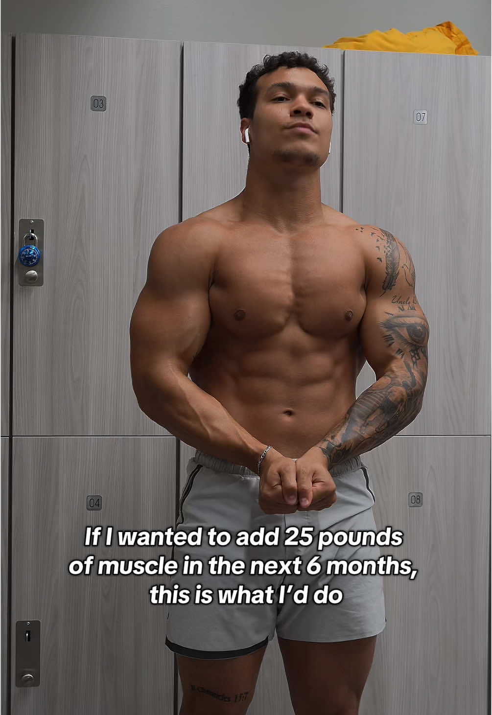 If I wanted to add 25 pounds of muscle in the next 6 months, this is what I’d do: 1. Increase my rep volume to the 12-15 range with your last set of every exercise ending in failure within that range. In other words, if you can do more than 15 reps, increase the weight being used and if you’re failing before you get to 12, lighten to weight. Make sure you’re getting full range of motion on every rep. NO HALF REPS‼️ 2. I’d eat in a slight caloric surplus of around 250-500 calories a day and when my weight stalls, increase calorie intake by another 250. This slight surplus will ensure that you’re giving your body the nutrition it needs to repair and grow, without going over board and stacking on a ton of unnecessary fat. 3. Make sure I’m getting AT LEAST .7-1gram of protein per pound of body weight. Protein are the building blocks of your body. No protein = no growth. 4. Id be certain that I was getting adequate rest of between 7-8 hours of sleep every night. I prioritize my bedtime over my wake up time. After a few days of consistently going to bed at the same time, your body will adjust and you won’t even have to use an alarm clock unless you just want to be safe. 5. I’d find someone who is bigger, stronger, and more advanced than me to use as an accountability partner or source of motivation. If you know someone personally in your city, great. If not, find a role model online. #GymLife #ﬁtness #training #muscle #workouts #Fitness #fitnesslife #weightlifting #weightloss #shredded #gymmotivation