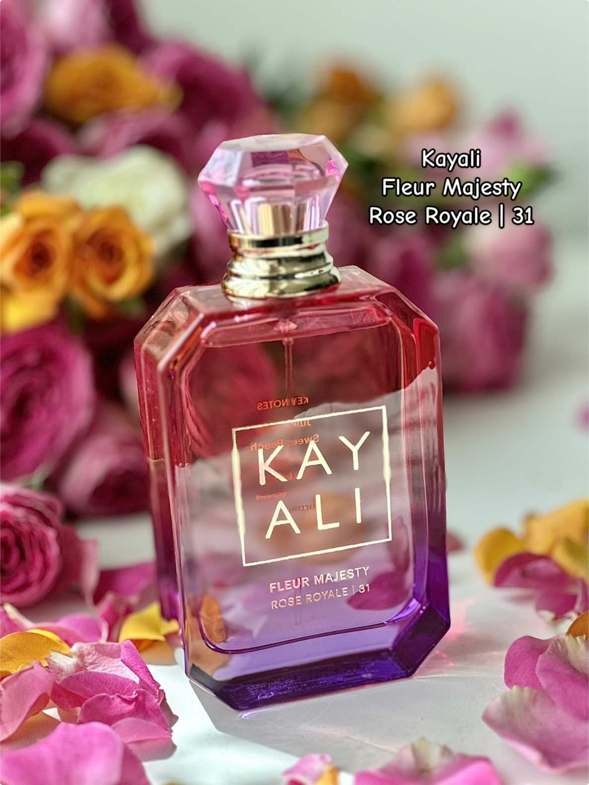 عطر Kayali  Fleur Majesty Rose Royale | 31  عطر زهري أنثوي فخم، يبدأ بفاكهة ناعمة مثل الخوخ والكمثرى، يتوسطه ورد وماغنوليا، ويستقر على فانيليا ومسك. ناعم، رومانسي، وراقي. مثالي للمساء والمناسبات الخاصة و الصيف A luxurious feminine floral fragrance, starting with a soft fruit such as peach and pears, centered by roses and magnolia, and settled on vanilla and musk. Soft, romantic, and classy. Perfect for evening, special occasions and summer. @Kayali @Mona Monica Kattan🧸 @Huda Beauty @Alyakattan  #kayali #fleurmajesty #rose #perfumetiktok #perfumereview #FeminineFragrance #fyp #عطر #خيالي #كيالي #عطري #عطور_تيك_توك #دبي #السعودية🇸🇦 #قطر🇶🇦 #البحرين🇧🇭 #الكويت🇰🇼 #عمان🇴🇲 