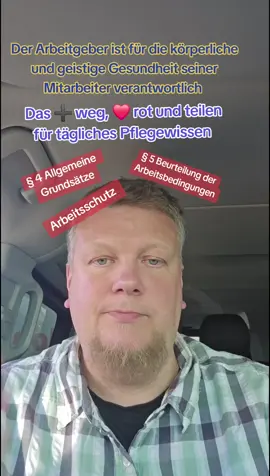 Der Arbeitgeber ist verantwortlich für die geistige und körperliche Gesundheit seiner Mitarbeiter. Laut Arbeitsschutzgesetz muss der Arbeitgeber eien gefährdungsbeurteilung dafür machen. #arbeit #arbeitsschutz #Arbeitgeber #Gesundheit #pflege #pflegekräfte #Pflegeheim #ambulante #krankenhaus #pib #pflegeimblickpunkt @Prof. Dr. Volker Großkopf @DER PFLEGEFLÜSTERER @Gloriawerner 