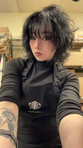 Black apron? #fyp #fypシ #foryou #foryoupage #like #comment #share #trending #trend #alt #emo #goth #starbucks #barista #tattoos 