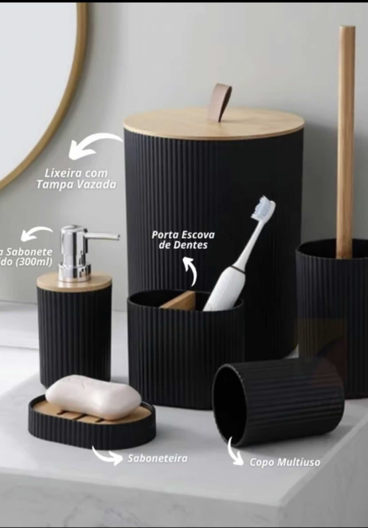 🔥 **KIT BANHEiro 6 PEÇAS COM 20% OFF + FRETE GRÁTIS!**   ✅ **6 itens essenciais**: Saboneteira líquida, porta escova, lixeira, copo e mais!   ✨ **Design sofisticado**: Bambu + plástico PP – combinação moderna e durável!   💧 **Fácil de limpar** e organizar – banheiro impecável em segundos!     🚚 **FRETE ZERO** se comprar até 20–22/05!   🛒 **ESTOQUE É PEQUENO, GARANTA O SEU!**   #OrganizaçãoTop #BanheiroLuxo #OfertaBomba #KitPerfeito #DescontoChocante #DecoraçãoInteligente