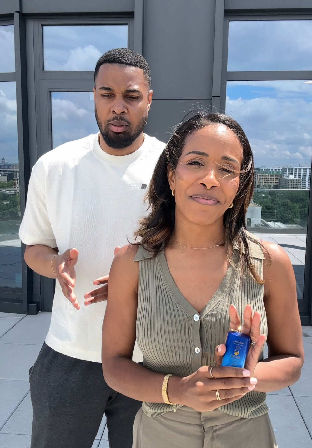 #ShiseidoPartner Poor Peter (Rob?) is sweating on camera, but I'm cool as can be! That's why I stick with the #1, @SHISEIDO Clear Sunscreen Stick SPF 50+—perfect for everyday protection even when your colleague's name keeps slipping your mind! #ShiseidoSuncare
