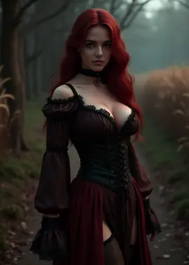 🖤 Enchanted in the shadows 🌒✨ Dark forest whispers, gothic elegance reigns. #Witchcore vibes 🔮🔥 #GothicAesthetic #DarkBeauty #Witchcore #ForestQueen #RedHairMagic #VampireVibes #MysticVibes #GothFashion #FantasyLook #DarkFairytale #MoodyAesthetic #EnchantedWoods #AlternativeStyle #CosplayInspo #GothGlam
