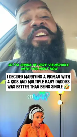 I decided marrying a woman with 4 kids and multiple baby daddies was better than being single 🤣 #reaction #reactionvideo #sehwahreactions #marriage #wife #husband #funny #single #stepdad