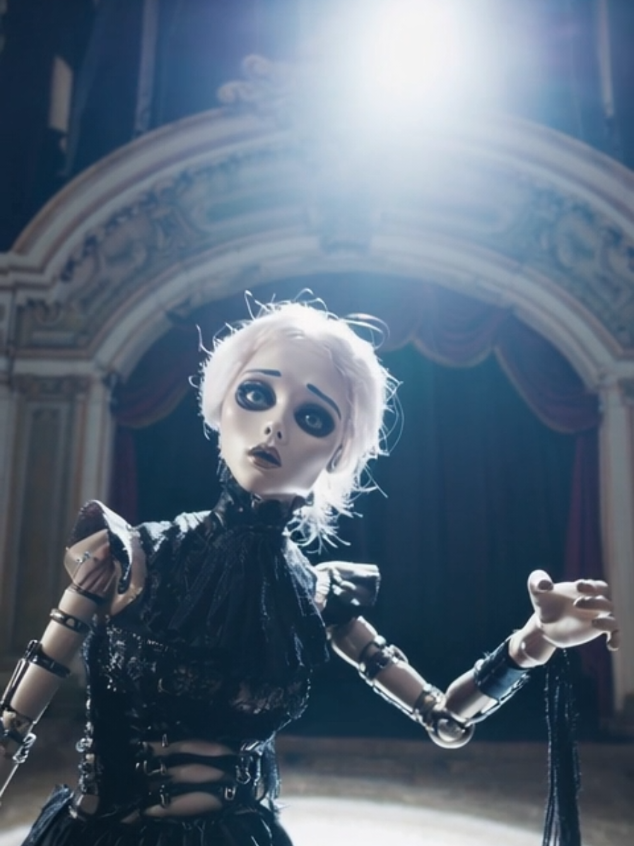 🎭⛓️ Strings of sorrow, a porcelain heart beats on a broken stage... The Gothic Marionette's beautiful nightmare. 🖤✨ Have you ever seen a performance so hauntingly beautiful it blurs the line between artifice and soul? 🥀 On a stage where grandeur crumbles to dust, our Living Marionette performs a silent opera of exquisite despair. Every delicate crack, every tattered thread, tells a story. Controlled by unseen hands, or a prisoner of their own beautiful desolation? The spotlight reveals a fragile perfection, a grotesque glamour that captivates and unnerves. This is a Goth theatre of the absurd, where beauty is found in the broken, and the performance is eternal. Who is pulling the strings? Or are we all just puppets in a grander play? #GothicMarionette #LivingDoll #SoraAl #GrotesqueBeauty #DecayingTheatre #Alcinema #MarilynManson #MansonInspired #DarkArt #TheBeautifulPeople #AntichristSuperstar #MechanicalAnimals #GothAesthetic #UncannyValley #PorcelainSkin #AvantGardeGoth #HauntingPerformance #TheatricalDarkness #REDVraptor #BrokenStage #StringsAttached 