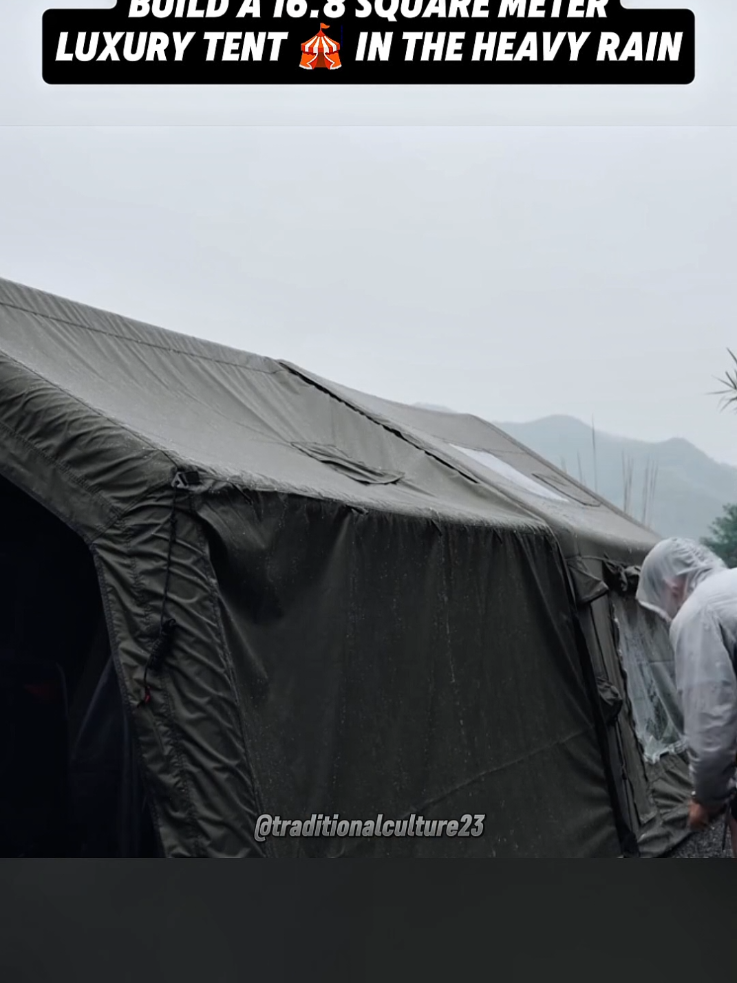 Build a 16.8 square meter luxury tent 🎪 in the heavy rain ☔ #foryou #fyp #trending #tiktok #rain #survival #1millionviews #camping 