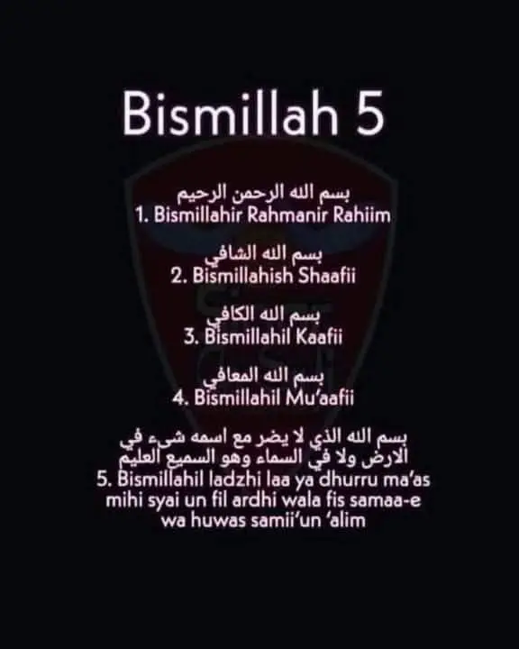 Amalan Bismillah 5 ni sebagai pendinding dan ayat penyembuh (syifa) segala penyakit yang kita tak ketahui puncanya.  Bagus dan amat baik dijadikan sebagai amalan kita seharian. Kelebihan dan kebaikan ‘Bismillah 5’ adalah seperti berikut: 1 - Menghalang jin dan syaitan 2 - Terpelihara dari bahaya dan musuh 3 - Penawar pelbagai racun dan bisa. 4 - Penawar penyakit gila meroyan. 5 - Melegakan bengkak dan benjol. 6 - Penawar kepada penyakit bisa-bisa tulang 7 - Mengubati penyakit bisa-bisa di dalam badan. 8 - Penawar segala jenis racun, santau dan bisa binatang 9 - Boleh digunakan untuk mengubati penyakit yang tidak diketahui puncanya. Sekiranya ada yang sakit bolehlah cuba cara ni.Tak salah kalau kita cuba.Ikhtiar itu perlu,yang menyembuhkan itu hanya yang Maha Esa. Kaedah Merawat Letakkan tangan di tempat yang sakit. Baca ‘Bismillah 5’ ini sebanyak tujuh kali dengan hati yang ikhlas dan khusyuk. 1 - Bismillahir Rahmanir Rahiim 2 - Bismillahish Shaafii 3 - Bismillahil Kaafii 4 - Bismillahil Mu'aafii 5 - Bismillahil ladzhi laa ya dhurru ma'as mihi syai un fil ardhi wala fis samaa-e wa huwas samii'un 'alim Hembuskan juga pada segelas air lalu diberi minum dan disapu di tempat yang berkenaan. Sapukan di tempat yang sakit ataupun disapukan ke satu badan. Sekiranya anggota yang sakit tidak boleh di sentuh dengan tangan kerana sakit atau sukar, bolehlah letakkan tangan di bahagian anggota lain dengan ikitikad bahawa anggota tersebut adalah angota yang sakit. Bagi kes kecemasan, boleh dibacakan terus ‘Bismillah 5’ sambil meletakkan tangan di tempat tersebut. Jika kepala anak benjol sebab terhantuk, baca ‘Bismillah 5’ ini sekali sambil tuamkan ais batu atau air suam di tempat sakit. InsyaAllah dapat melegakan. Bacalah selawat ke atas Nabi Muhammad  Sallallahu Alaihi Wasallam  dan ayat ini sertakan doa kepada Allah agar disembuhkan segala penyakit. Aamiin ♥️ #makbidangomen #nursetiktok #cikmisi #midwifelife #masukberandafyp #fypage #fyppppppppppppppppppppppp #bismilah5 #sekadarperkongsian 