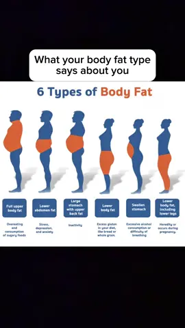Talking about “fat”, many people might think of the fat in the abdomen or belly fat. In fact, excessive fat doesn’t occur only in the abdomen but in different locations of the body. It is because we have different types of body and different behaviors. Here are the 6 different types of body fat and the causes of each type. 1. Full upper body fat: This type of fat is caused by overeating and consumption of sugary foods. 2. Lower abdomen fat: This type of fat is caused by stress, depression, and anxiety. 3. Lower body fat: This type of fat is caused by excess gluten in your diet, like bread or whole grain.  4. Swollen stomach: This happens because of excessive alcohol consumption or it may be caused by difficulty of breathing. 5. Lower body fat, including lower legs: This type of fat is usually caused by heredity or occurs during pregnancy. 6. Large stomach with upper back fat: This type of fat is caused by inactivity. Do you need help to get rid of fat in your body? #fa #fashion#fashiontiktok #fit #Fitness #FitTok #pouyayoga 
