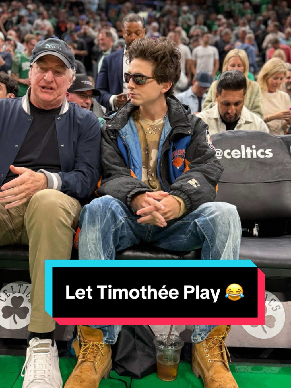 Replying to @NBA Timmy Tim gets hype for the @New York Knicks #NBA #NBAPlayoffs #Basketball #timotheechalamet #Knicks 