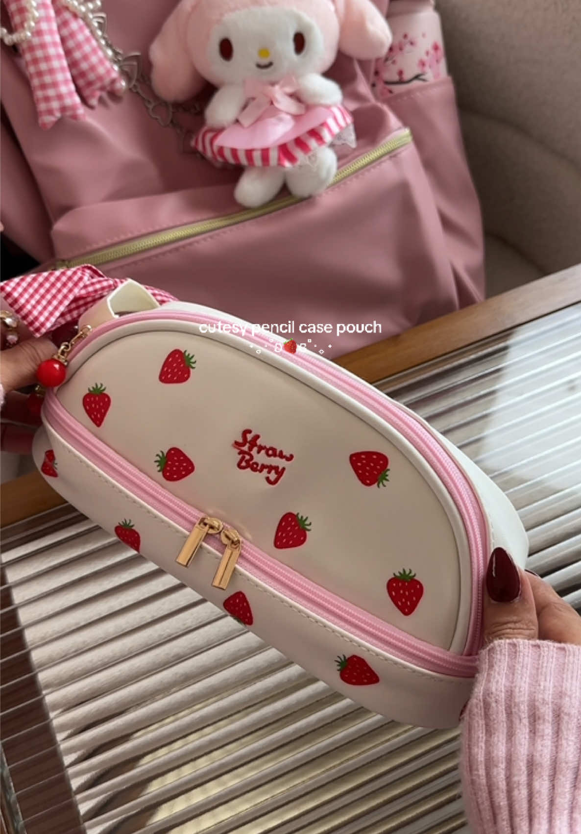 cute 2 layer pencil case pouch 🍓✨ #pencilcase #strawberrypencilcase #makeuppouch #stationery #pencilpouch #storagebag #cutepouch #strawberrypouch