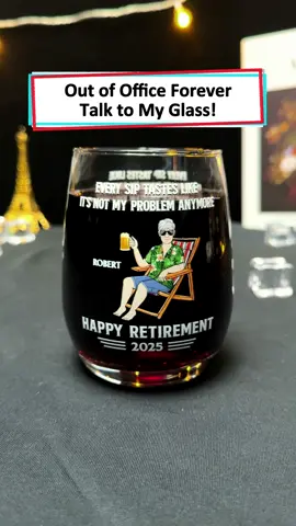 He clocked out for good. This wine glass? His new coworker #wanderprints #personalized #gifts #stemlesswineglass #FathersDay #giftfordad #giftsforhim #retirementgift #dadlife #funnygift