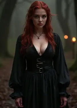 Wandering through the mist like a gothic queen 🖤🌫️ There’s magic in the silence of the forest... Hashtags: #DarkAesthetic #GothQueen #WitchcoreVibes #MysticForest #RedHairMagic #FantasyFashion #GothGlamour #EtherealVibes #MedievalMood #DarkFairytale #ForestWitch #GothLook #MoodyPortrait #EnchantingBeauty #WitchyStyle