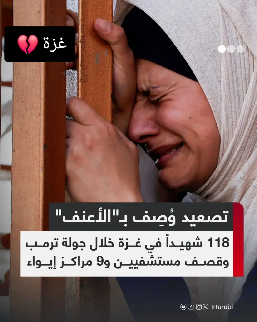 شنّ جيش الاحتلال الإسرائيلي، الأربعاء، سلسلة غارات عنيفة على مناطق متفرقة بقطاع غزة استشهد على إثرها 71 فلسطينياً. ومنذ بدء جولة الرئيس الأمريكي دونالد ترمب بالمنطقة الثلاثاء، والتي تستمر حتى الجمعة، قتلت إسرائيل إجمالاً 118 فلسطينياً، بينهم أطفال ونساء، وفق إحصاءات وكالة الأناضول. فيما قصف الاحتلال مستشفيين بشكل مباشر، و 6 مدارس و3 مراكز تؤوي نازحين، في تصعيد وُصف بـ