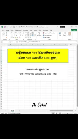 របៀបកំណត់ Font ដែលយេីងចង់បានដោយអូតូ​ ពេលបេីក File ថ្មីលេី Excel  #ms_word #Pu_Chhit #រៀនកុំព្យូទ័រ #ចែករំលែក #ms_excel #របៀបគណនា #fontexcel 
