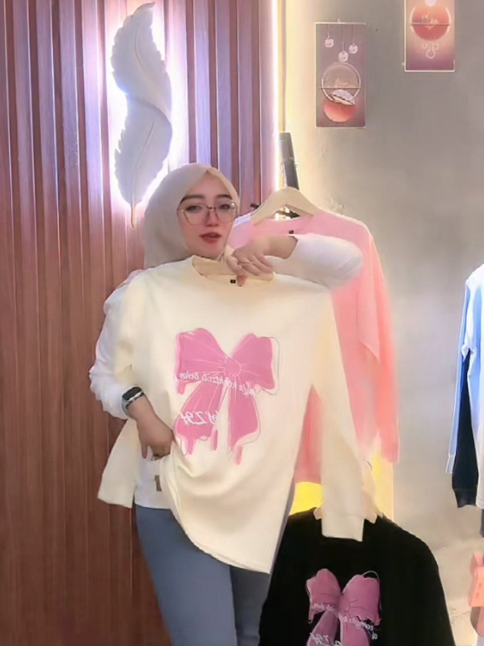 Kaos Lengan Panjang Tangan Karet | Pink Pita | Adem & Ringan | Cotton