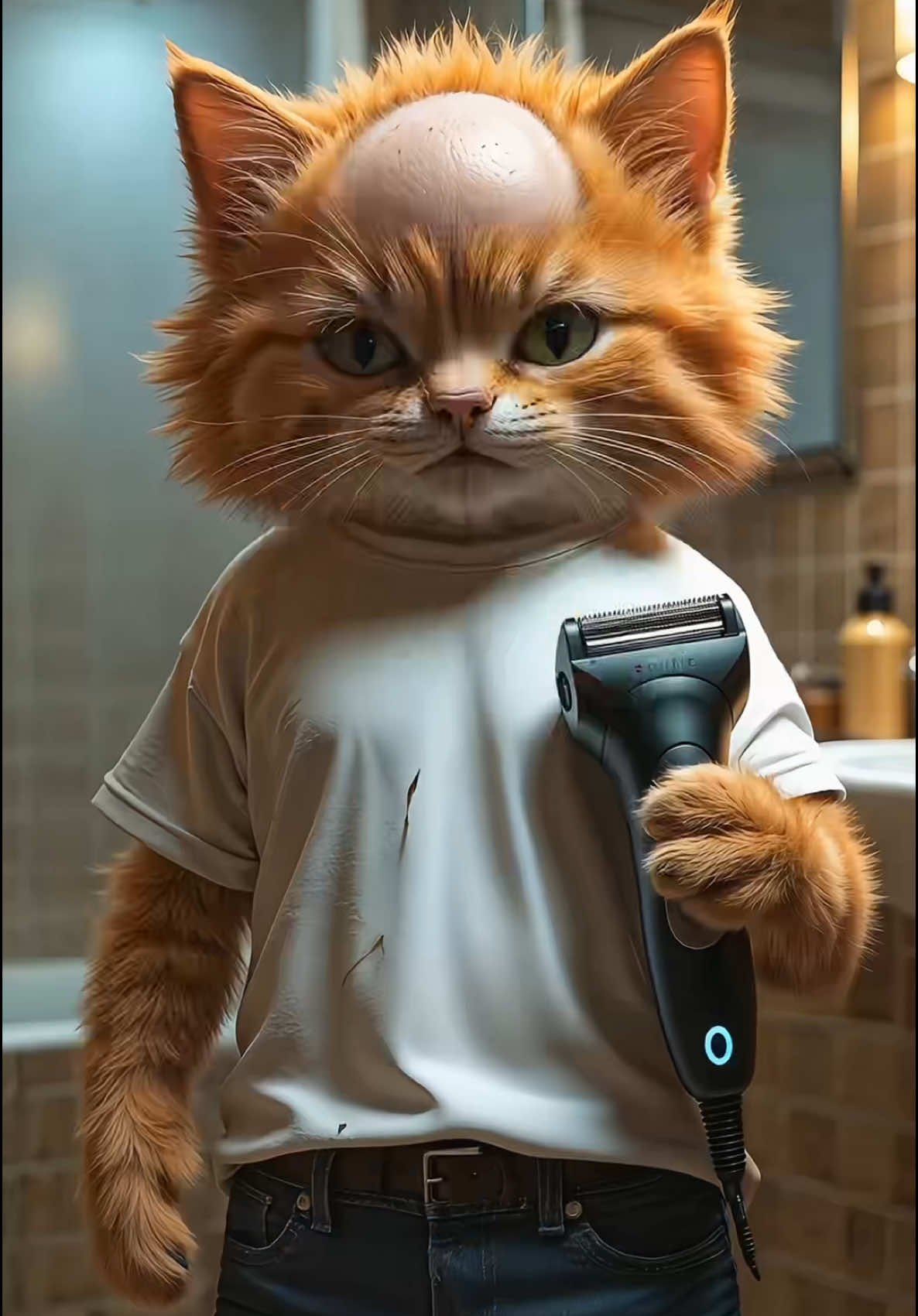 Mr.Whiskers Shaves His Head👩‍🦲😿🐾 #cat #ai #bald #kitten #sad #bully #cute #catai 