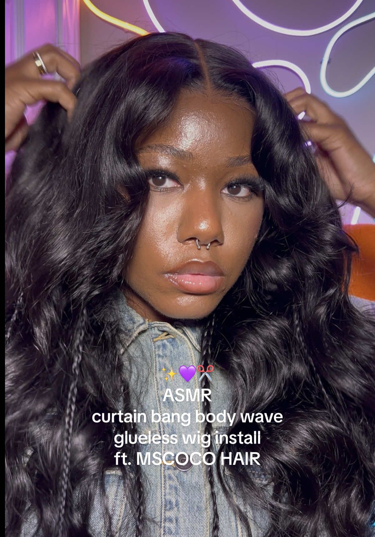 I was going for a messy boho vibe 🤣💜 Same wig 🔗’d in my b!0 and use code: ‘TK25’ for 🤑 off ✨ WIG DETAILS 📌 from: @Mscoco Hair  construction: 6x5 curtain bang glueless closure wig length: 24” texture: body wave density: 180% #wiginstall #gluelesswig #summertok #outdoorfun #mscocohair #asmrwiginstall #asmrwigtok #asmrwig #asmrwigsounds #asmrwigstyling 