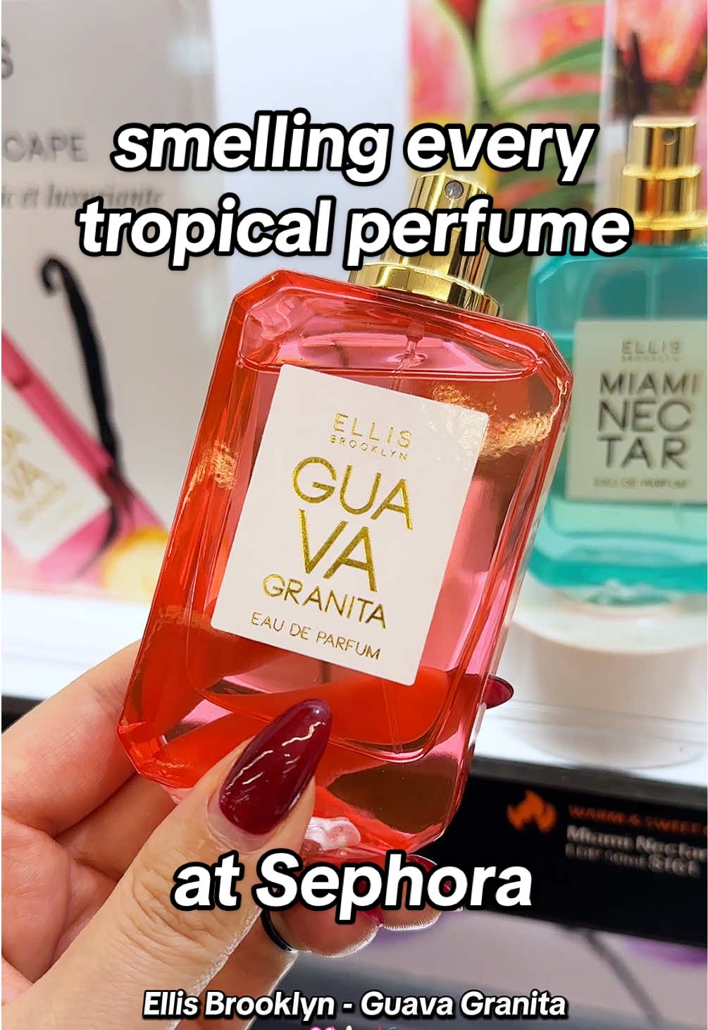 Finding the best juicy, tropical, fruity perfume at Sephora 🌴🥭🍉🥥🍍🍹 What’s your favorite fruity, tropical perfume? 💖 Reviewing Ellis Brooklyn Guava Granita and Miami Nectar, Ouai St. Barts, Sol de Janeiro 48, Dolce & Gabbana L’Imperatrice, Valentino Born in Roma Extradose, Ariana Grande Cloud Pink, Kayali Eden Sparkling Lychee, Paco Rabanne Fame, and Viktor & Rolf Flowerbomb Tiger Lily. #perfume #perfumes #summerperfume #tropicalperfume #fruityperfume #coconut #tropical #Summer #summerscent #summerscents  #bodymist #bodymists #perfumerecommendations #perfumerecommendation  @Sol de Janeiro @Ellis Brooklyn @Viktor&Rolf Fragrances @arianagrande @Valentino.Beauty @THE OUAI 