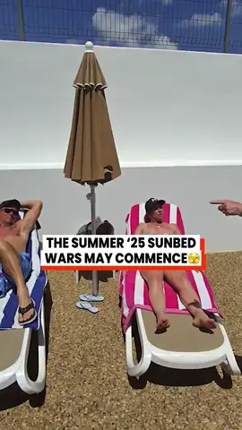 Have you ever had a sunbed 'war' with someone? 🫣🤣 @mrliines  #holiday #vacation #travelling #vacationmode #holidayfail #sunbed #sunbedwars #brits #abroad #summer2025 #karensgoingwild