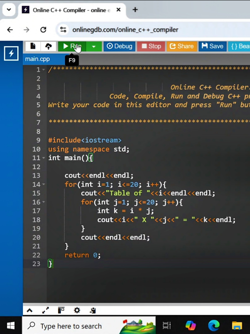 How to write a C++ program to print table 1 to 20 #code #codes  #codelearning  #codinglife  #programminghumor  #viral_video  #progamer  #programming  #programmer  #codingtiktok  #cplus #cplusplus  #cplusplusexploration  #cplusplusprogramming  #cpluspluslearning  #cplusplusdevelopment  @belajarcoding  @CODING  @programming coding 