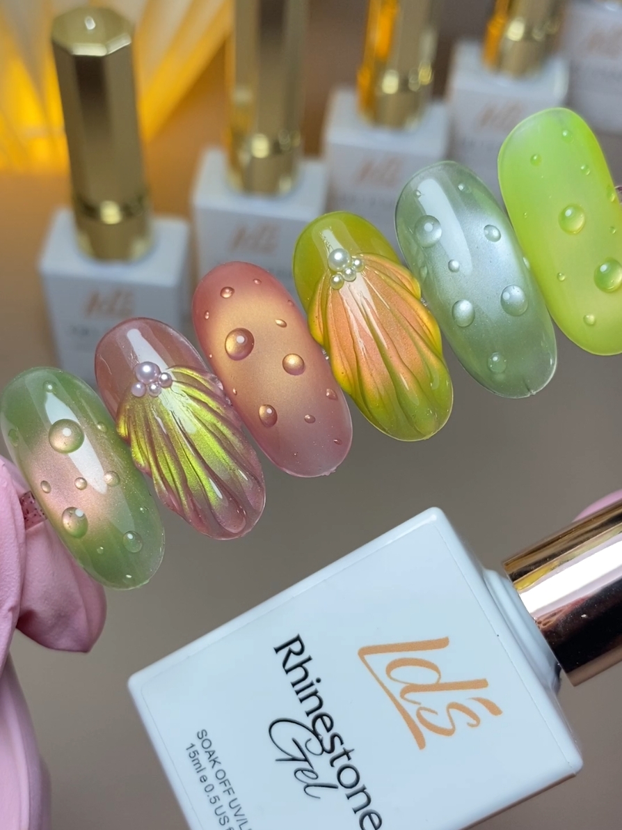 how to get Emboss gel look seashel Emboss effect LDS Rhinestone gel water drop nails #sculptinggel #seashellnails #giotnuoc #waterdropnails #nails #nailtok #lavisnails #ldsnails 