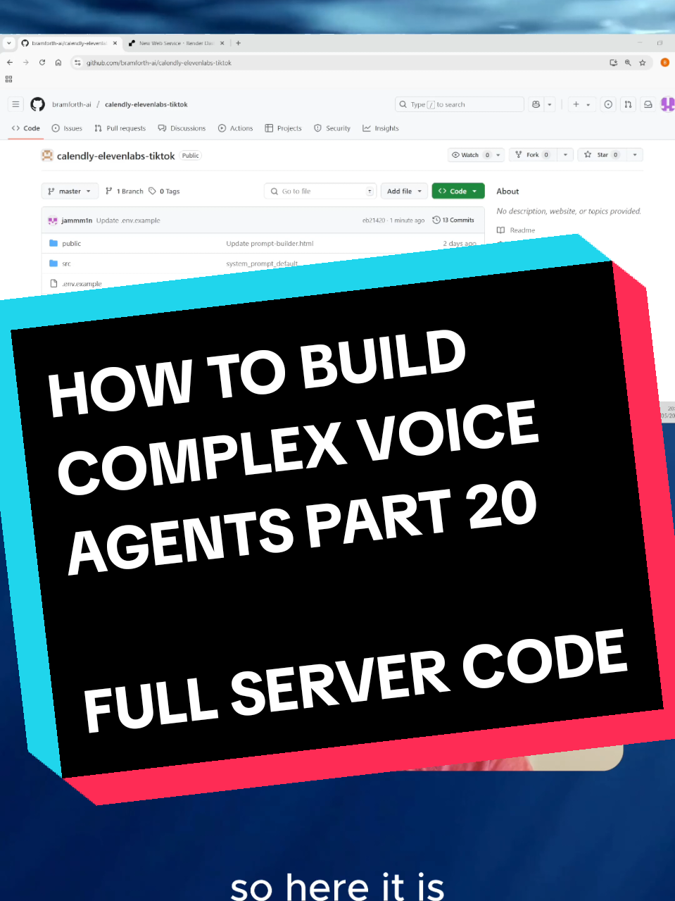 Here it is! The full code for this server and agent builder is now public. Deploy, study the help files. More videos will be coming to walk you through getting everything working. #elevenlabs #vibecoding #entrepreneur #ai 